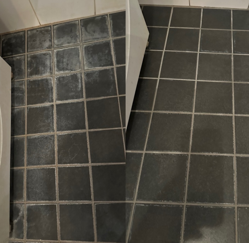 Badrumsstädning före och efter — sanitetsporslin